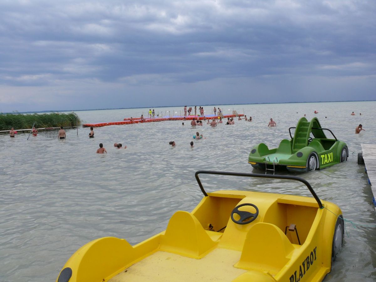 Water bikes and dark clouds at Lake Balaton. Always watch for the storm warning signs.